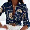 Kvinnor BLOUSES KVINNA RULL UP SLEEVE SHIRTS 2023 Autumn Fashion Button Print Elegant Patchwork Slim Tops Women Blusa de Mujer