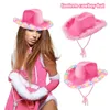 Berets Luminous Cowgirl Hat Vintage Western Style Cowboy Pink Dames Fashion Party Cap Fluffy Feather Brim