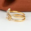 Anillos de boda de lujo femenino piedra blanca anillo ajustable clásico amarillo oro color compromiso mariposa cristal para mujeres