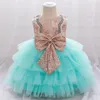 Girl Dresses Christmas Party Dress Toddler 1st Birthday Bow Sequins Pink Tutu Kid Wedding Princess Children Lace Baptism Baby Clothes