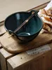 Bowls Japanese Retro Ceramic Household Binaural Bowl Can Be Inserted Chopsticks Large Soup Salad Ramen Rice