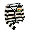 Kvinnors stickor Tees Casual Striped Sticked Cardigan tröja Kvinnor 2023 Autumn Contrast Color Fashion Chic Ladies Tops Långärm V-Neck JU