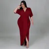 Casual Dresses Plus Size Women Elegant Dresses Solid V Neck Ruffle Dresses Summer Party Club Outfit Lady Fashion Prom Evening Gowns 230214