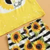 Clothing Sets 2Pcs Girls Outfits Sunflower Print O-Neck Short-Sleeves T-Shirt Bell-Bottoms Set For Kids 1-6 Years