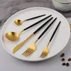 Dinnerware Sets Kitchen Utensils Black Gold Tableware Cutlery Set Wedding Fork Knife Spoon Stainless Steel Flatware Travel