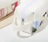 10pcs Cosmetic Bags Women Cotton Canvas Leaf Prints Patchwork Travel Long Makeup Bag Mix Color