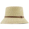 Chapeaux larges bord été femme naturel rigide paille de blé plaisancier Fedora haut chapeau plat femmes plage casquette à bord plat avec ruban à rayures noires chapeau de seau R230214