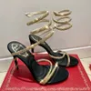 Rene Caovilla Margot Crystal Sandália Black-mel 95mm incrustada de cristal com tira em forma de cobra que funciona Sapatos para noite Strass envolvendo o salto alto da festa