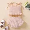 Kläder set sommar spädbarn flickor kläder kläd set tieup spaghetti rem ärmlös ruched solid tank topsshorts mode barn kostym