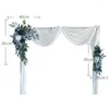 Decorative Flowers 2 Pcs Blue Artificial Set Wedding Arch Backdrop Fake Flower Row Wall Hanging Corner With DraperyParty Decor