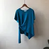 Camisetas masculinas Spring e verão Design exclusivo Top T-shirt Camiseta curta Mulher feminina Solid Color Irregular Bandage Bottoming camisa