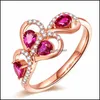 Bandringar fashionabla och uts￶kta litter￤ra grenar l￤mnar Ruby Red Diamond Open Ring Creative Love Interwoven Microset Zircon Drop Dhadl