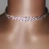 Hänghalsband 1 cm breddrosa och tydlig strass kubansk kedja hiphop halsband för kvinnor miami länk juvelrypendant