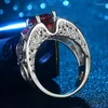 Cluster ringen romantische vrouwelijke prinses wit rood blauw roze licht hart ring zilveren sieraden belofte verloving voor vrouwen