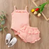 Sets Hot New Summer Casual Baby Girls Clothing Set Solid Color Ribbed Cotton Sleeveless RompersRuffle Shorts PCS Toddler Suit