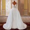 Robes de soirée pleines perles robe de mariée sirène avec jupe détachable col en V profond dentelle perlée robe de mariée 2023 Robes De 230214