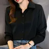 Camicette da donna Fashion Clthing Female 2023 Camicie basic bianche a maniche lunghe Top da donna e chiffon Bottoni neri Solid Office Wear 1601