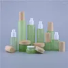 Vorratsflaschen 200PCS 20ML-120ML Grüne Hautpflege-Kosmetik-Paket Glasflasche für Schönheitssalon mit Sprayer oder Lotionspumpe Tropfstopfen