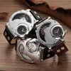 Orologi da polso Oulm Orologio Uomo Orologi al quarzo Top Silver Case PU Leather Military Sport Orologio da polso Due fusi orari Orologio maschileOrologi da polso Wristwa