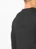 T-shirt da uomo Anbenser T-shirt da uomo manica lunga O-Collo Pieghe solide Camicia intera da uomo Casual per il fitness Top Tees Taglie forti