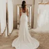 Party Dresses Simple 2023 Zipper Spaghetti Strap Stain Mermaid Wedding Square Neck Backless Maxi Bridal robe de mariage 230214