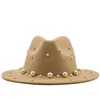 Breda randen hattar hink kvinnor män ull fedora hatt med stor pärla gentleman elegant lady vinter höstkyrka panama sombrero jazz cap 230214