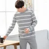 Mäns sömnkläder Casual O Neck Cotton Pyjamas Men's Pijama sätter hösten andas långärmad sömn toppar man hem kostym dropship