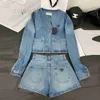 Tvådelad kläddesigner 2023 Early Spring New Premium French Denim Jacket/Shorts Set Tuxg