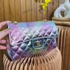 2.55 Designer Laser Dazzle Colorful Bags Classic Double Flap Quilted Purse Multi Pochette Gold Metal Hardware Matelasse Chain Crossbody Shoulder Handbags 23cm