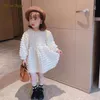 Sukienki dziewczyny moda księżniczka waflowa niemowlę maluch popcorn tshirt z długim rękawem
