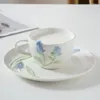 Bowls 2Pcs Embossed Tulip Tableware Set Ceramic Bowl Dinner Plate Breakfast Dessert Salad Coffee Mug And Plates Cutlery