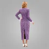 Casual Dresses Winter Long Sleeve Women Dress Sequins Feathers Glitter Midi Sexy Bodycon O Neck Celebrity Evening Party Vestidos