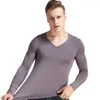 Hommes t-shirts hommes sous-vêtement thermique hommes T-shirt Modal col en v mince maillot de corps à manches longues mince bas chemise automne hiver mâle