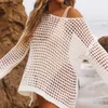 Outdoor-T-Shirts, Damen-Bikini-Kittel, lockerer Sonnenschutz, Rundhalsausschnitt, durchsichtig, Anti-UV, lässig, langärmelig, Sonnenschutz, Strand-Abdeckung für den Strand, J230214