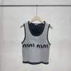 T-shirt feminina de letras luxuosas de tricô sem mangas colete tops sexy casual cinza regata