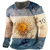 Camisetas para hombre Camiseta con estampado 3D azul Bandera de Argentina Nombre personalizado Cuello redondo Raya Calle Sudadera de manga larga Top informal