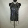 Accesorios de disfraces Bling Diamante Metal Borla Cuerpo Cadena Gargantilla ajustable Ver a través de Hollow Out Cover Up Top Party Night Club 314t