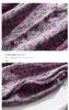 2023 Весеннее фиолетовое цветочное печатное платье шелковое платье 3/4 рукава V-образной галстуки с кнопкой для талии одноработники MIDI повседневные платья C3F130022