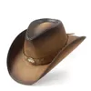 Geniş Memlu Şapkalar Kova 100 Deri Erkek Batı Kovboy Şapkası Beyefendi Baba Sombrero Hombre Caps Boyut 5859cm 230214