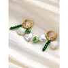 Hoop örhängen trendig Boho Green Stone Pärled Heart Pearl Shell For Women rostfritt stål Huggie örhänge Summer smycken gåva