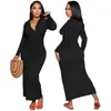 Casual Dresses Autumn Winter Solid Ruched Maxi Shirt Dress Women Sexy Turn Down Collar V Neck Long Sleeve Single Breasted Bodycon Robe