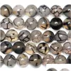 Stone 8Mm 15 Natural Black Dragon Vein Agates Round Loose Beads 6 8 10 12Mm Pick Size For Jewelry Making Drop Delivery Dhgarden Dhuji