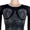 Casual Dresses Diamonds Sheer Mesh Midi Party Dress Women Long Sleeve Bodycon Clubwear