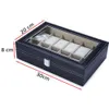 Watch Boxes Cases 12 Grids Leather Display Case Holder Black Storage Glass Jewelry Organizer for Men Women Gift 230214