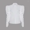 Kvinnors blusar Vintage Puff Sleeve White Shirt Women Long Casual Lady Lady Slim Women's Tops Button Shirts Chemise Femme 19801