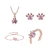 Orecchini Collana in oro rosa Artiglio di gatto Impronta di cuore Collane Bracciale con perno Anello Set Regalo Festa Delicato Set di gioielli con consegna a goccia Dhbv4