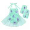 Girl's jurken baby faux bont tule tutu romper en sokken verjaardagsfeestje omhoog 230214