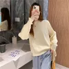 Frauen Strick T-Shirts Herbst und Winter Mode Temperament Rundhals Pullover Pullover Langarm einfarbig lose vielseitigWo