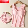 Camisoles tankar 2023 Kvinnor Summer Builded BH Padded Sling Tank Female Modal O-Neck Breatble Fitness Camisole Ladies Solid Push Up Vest