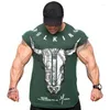 Herrar t skjortor herr bomull tryckt skjorta sommar gym fitness bodybuilding ärmlösa t-shirts manlig mode casual träning tees toppar kläder